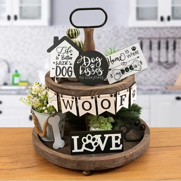 Rustic Farmhouse Dog Tiered Tray Decor Set - Picture 3 of 4